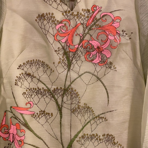 Vintage 60's Alfred Shaeen Hawaiian Lime Floral Kaftan Maxi Dress - Picture 5 of 12